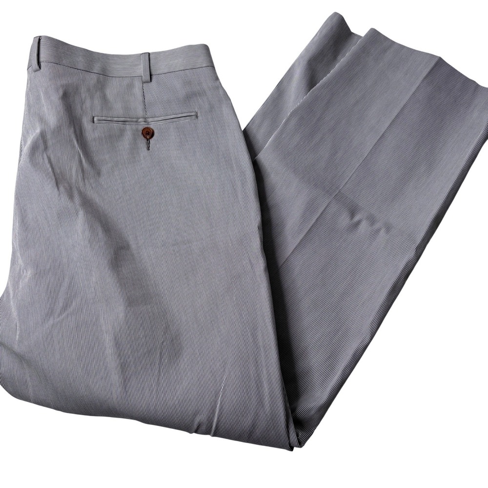 LRL Ralph Lauren Mens 42x30 Trim Fit Seersucker Striped Dress Pants Gray White